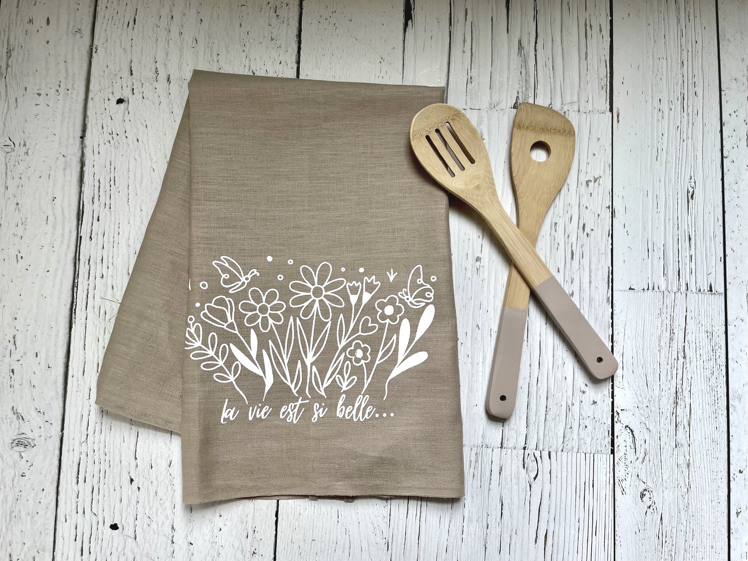 Linge à vaiselle en lin - La vie est si belle "explosion de fleurs"