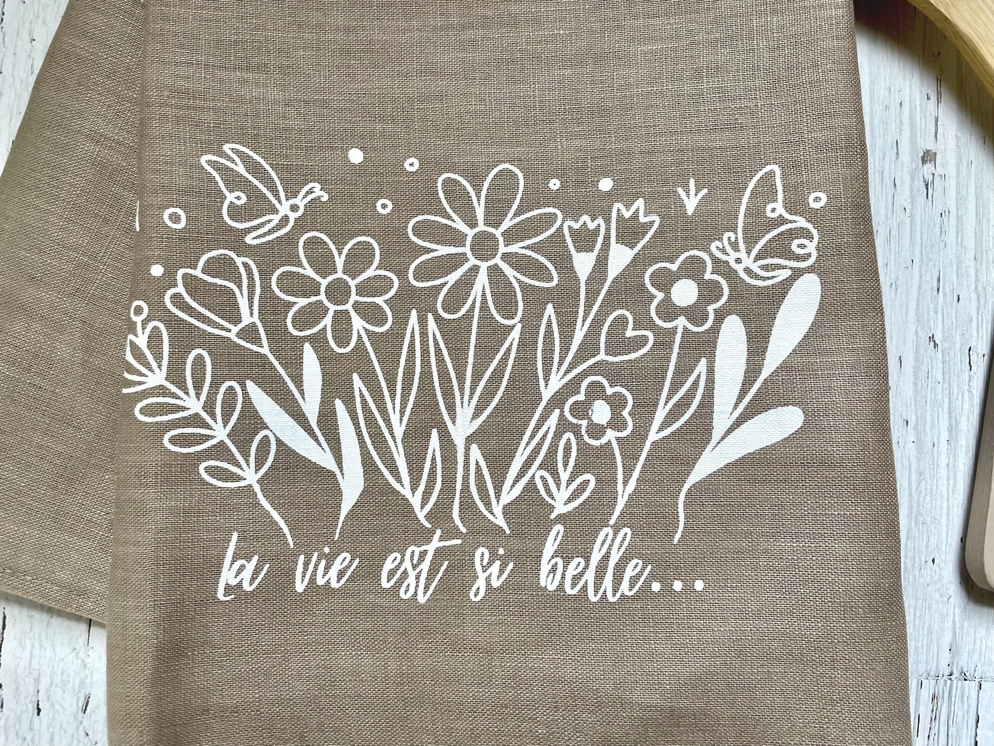 Linge à vaiselle en lin - La vie est si belle "explosion de fleurs"