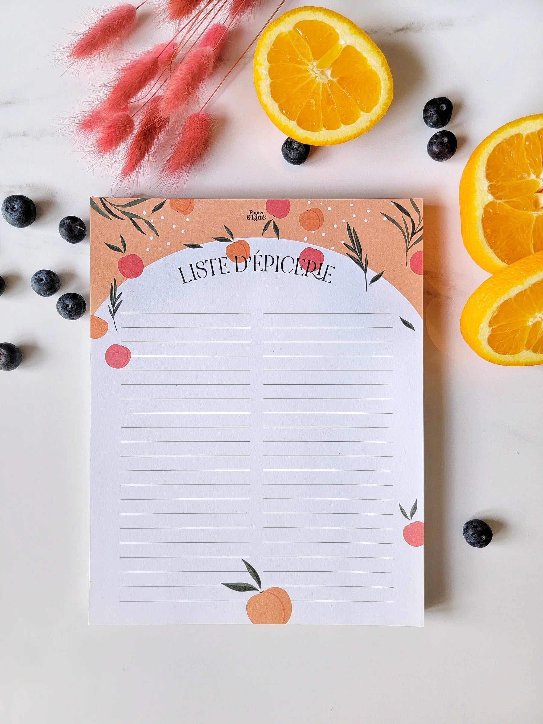 Liste d'épicerie - Petites pêches - GRAND Bloc-notes