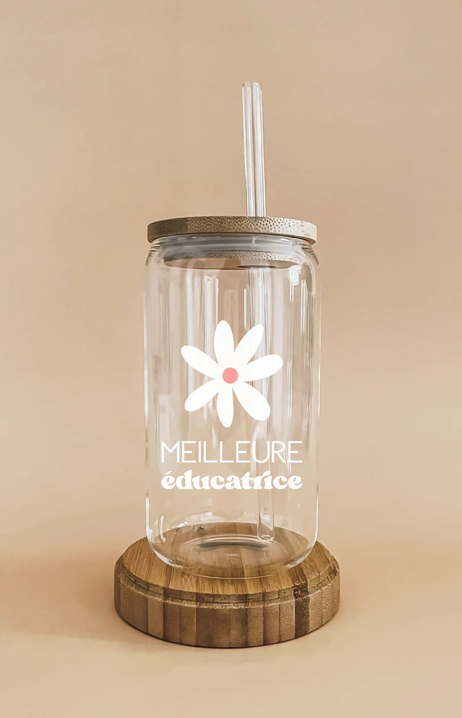 Verre Boho - Meilleure éducatrice fleur blanche