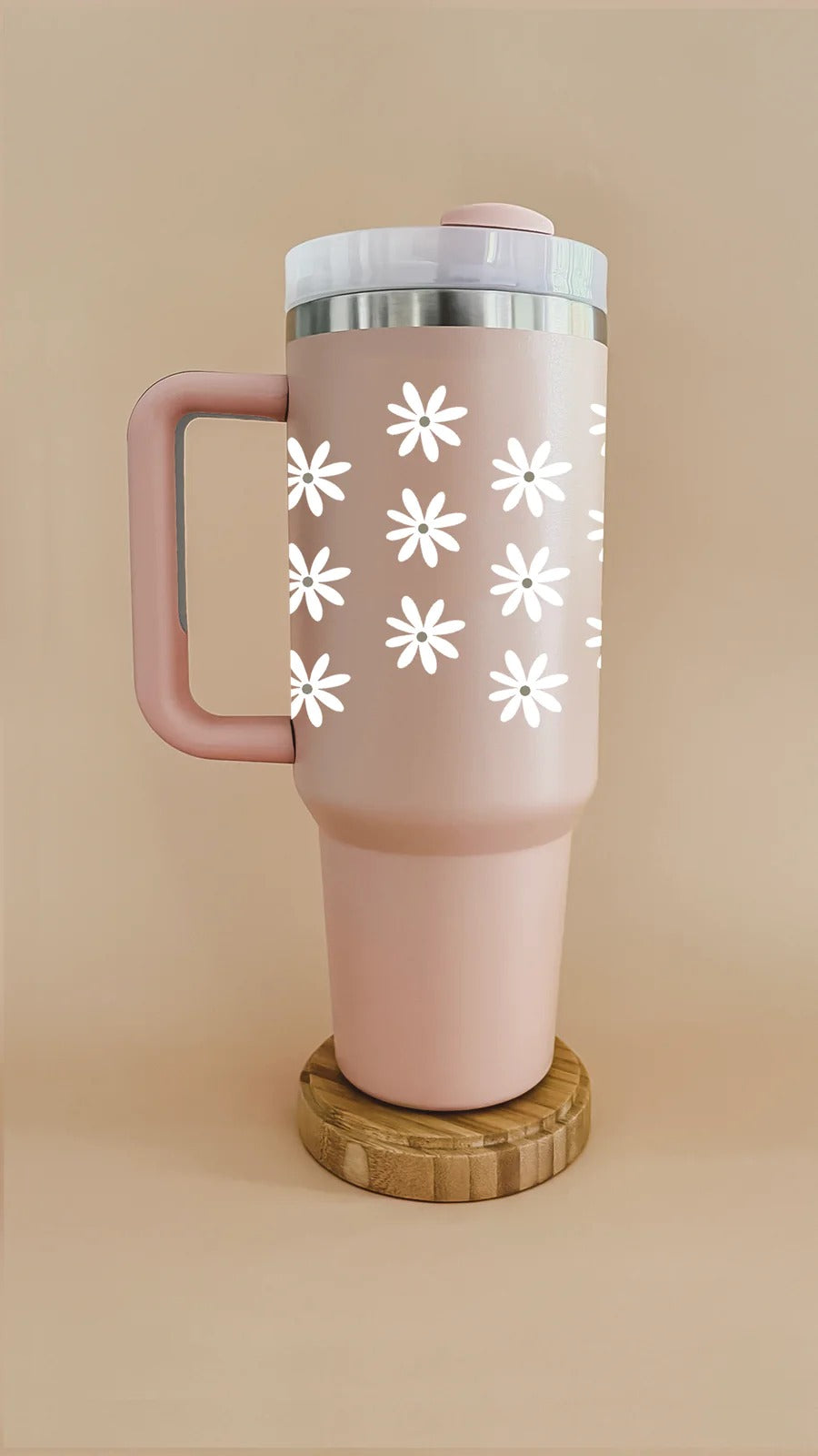 Gobelet thermos 40oz - Vieux rose fleurs givrées