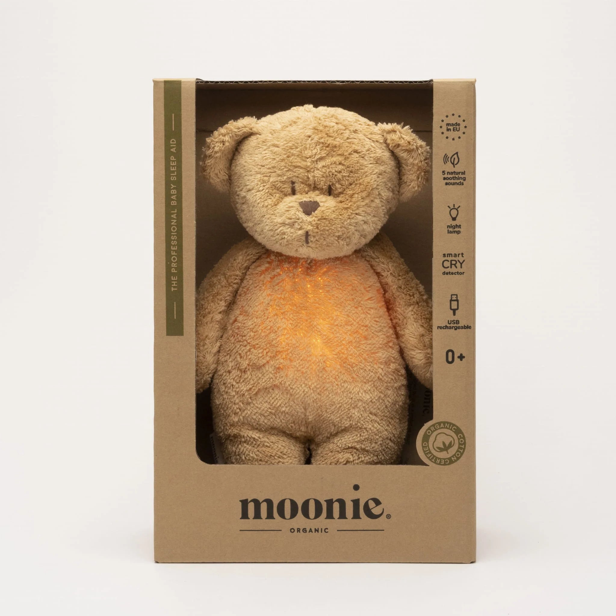 Ours bourdonnant bio Moonie avec lampe - Cappuccino