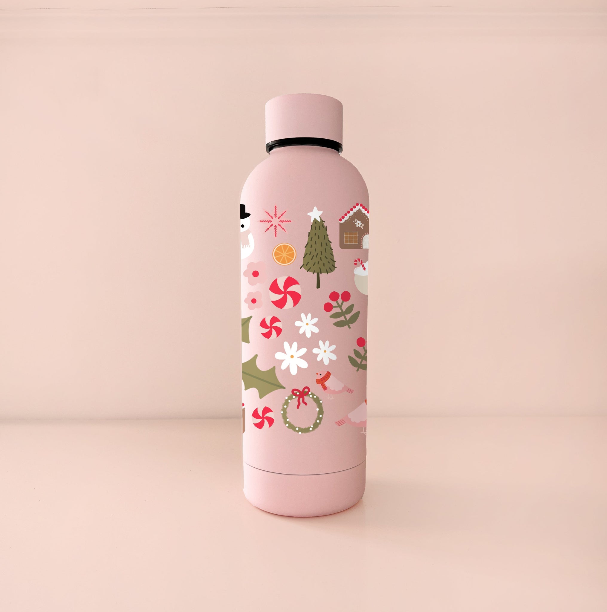 Bouteille rose en acier inox 17oz - Mosaïque de Noël