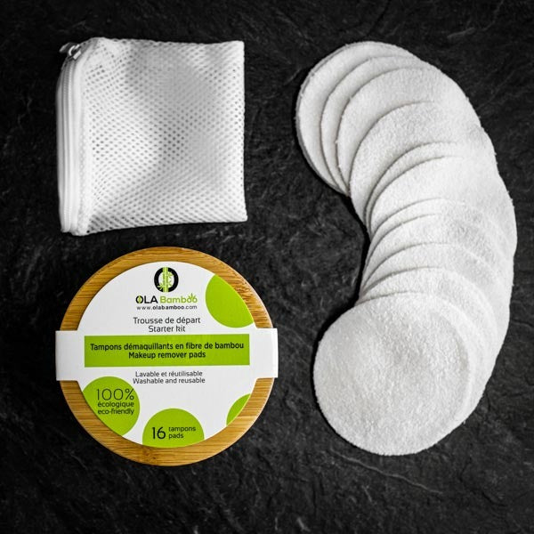 Coffret en bambou et tampons démaquillants réutilisables