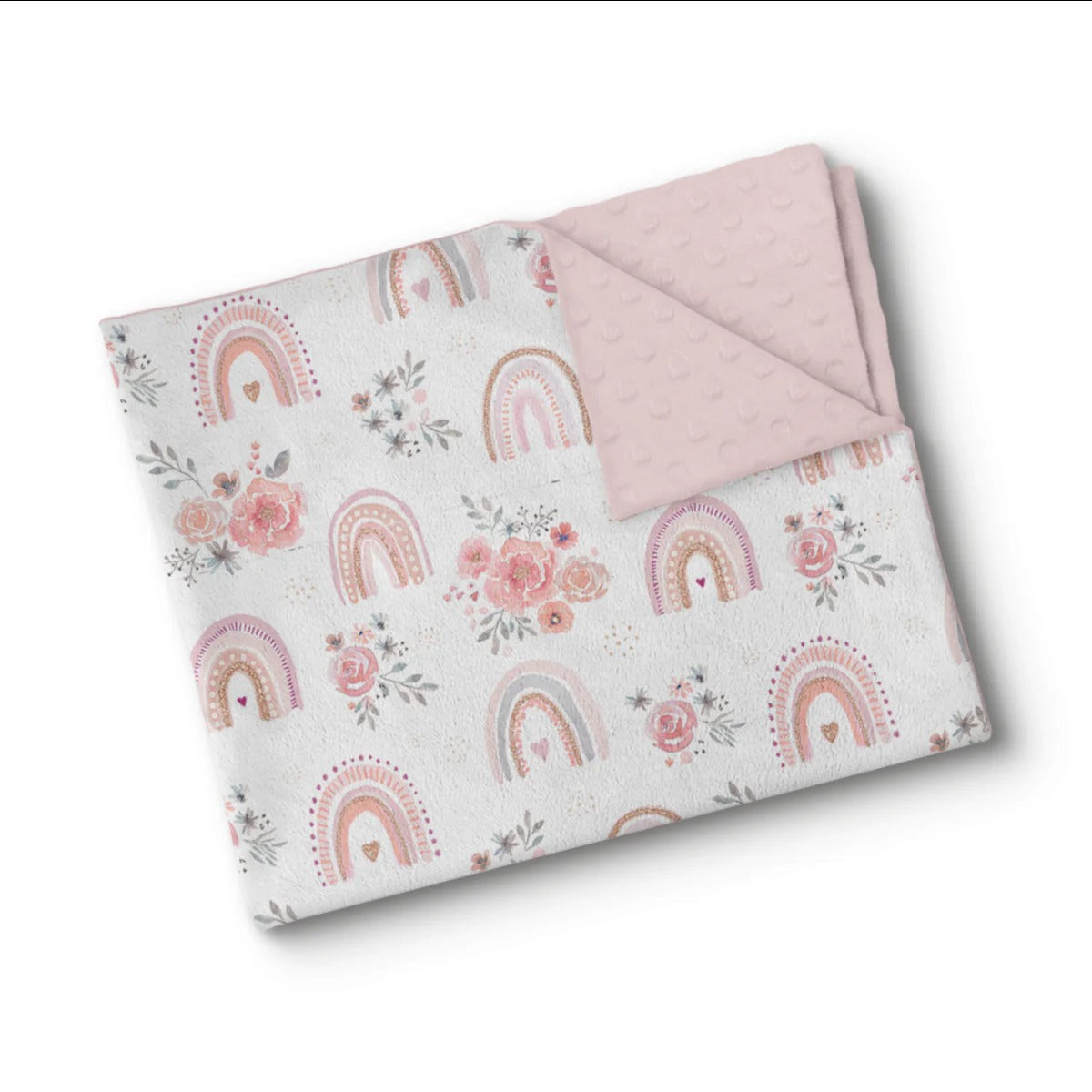 Couverture en minky - Arc-en-ciel fleuris