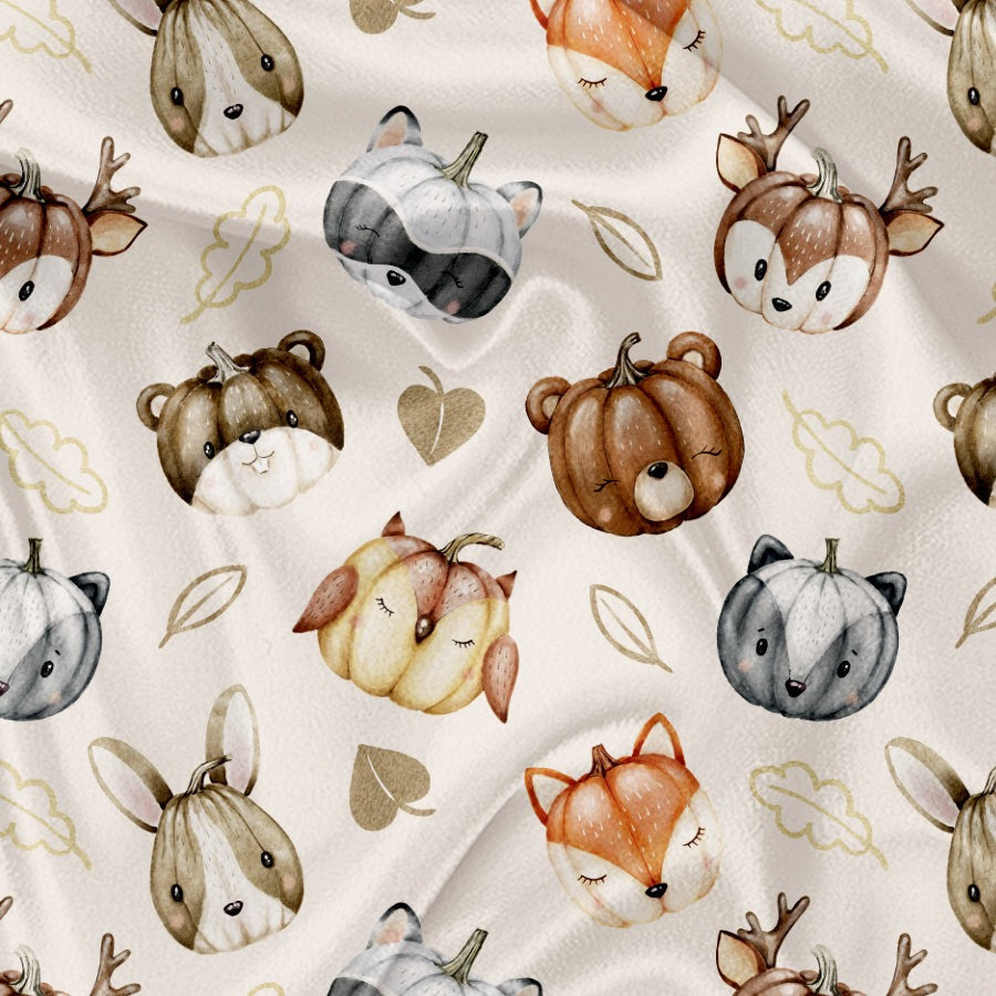 Couverture en minky - Animaux de la forêt citrouille