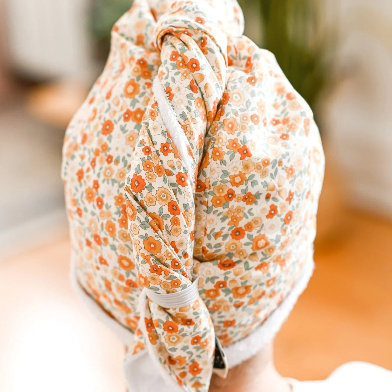Serviette pour cheveux - Fleurs orangées Bambou