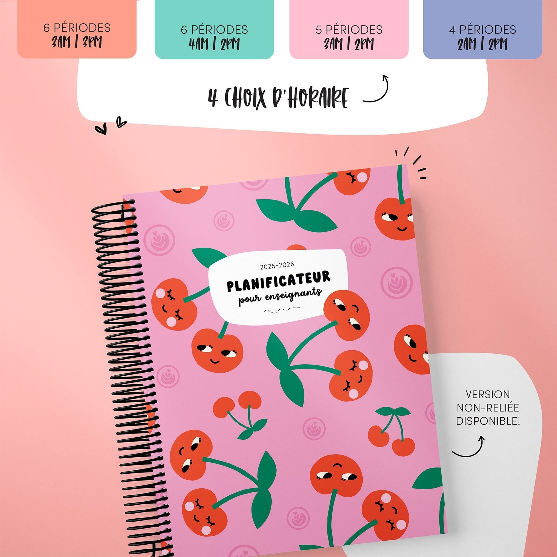 Planificateur pour enseignant 2025-2026 - Petites cerises mignonnes