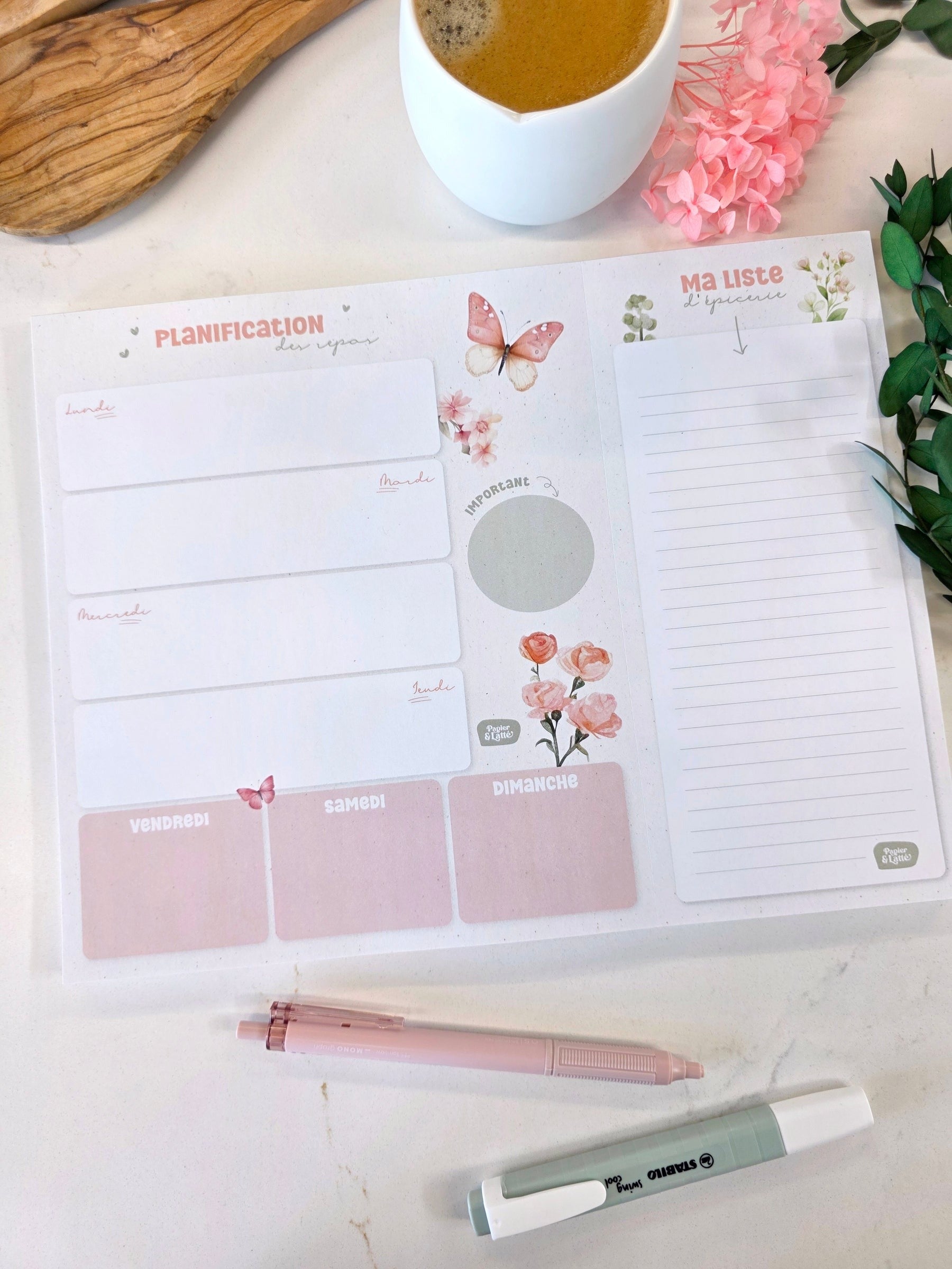 Planificateur de repas - Fleurs & papillons