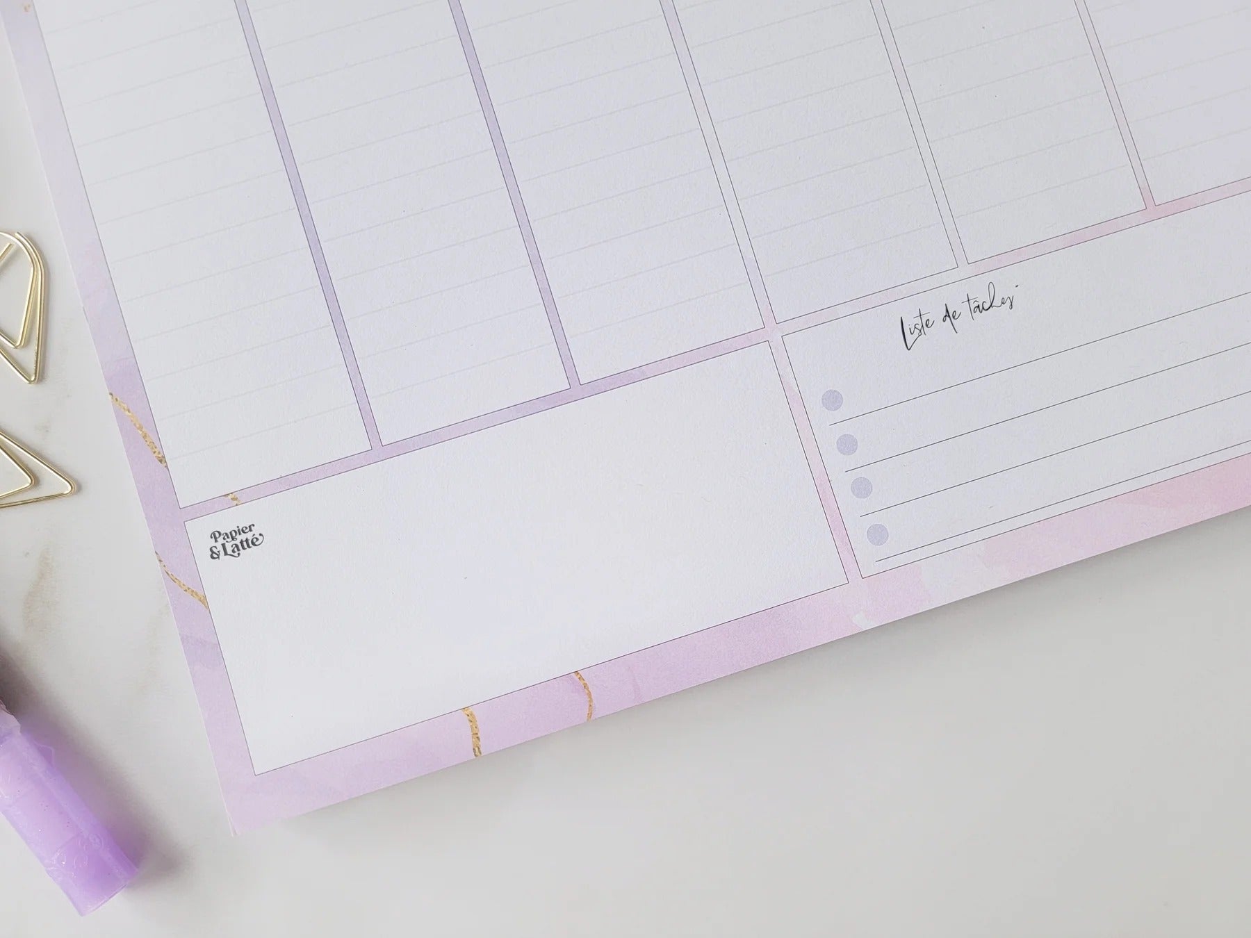 Planificateur - Mauve, rose et splash gold - 52 semaines - Perpétuel