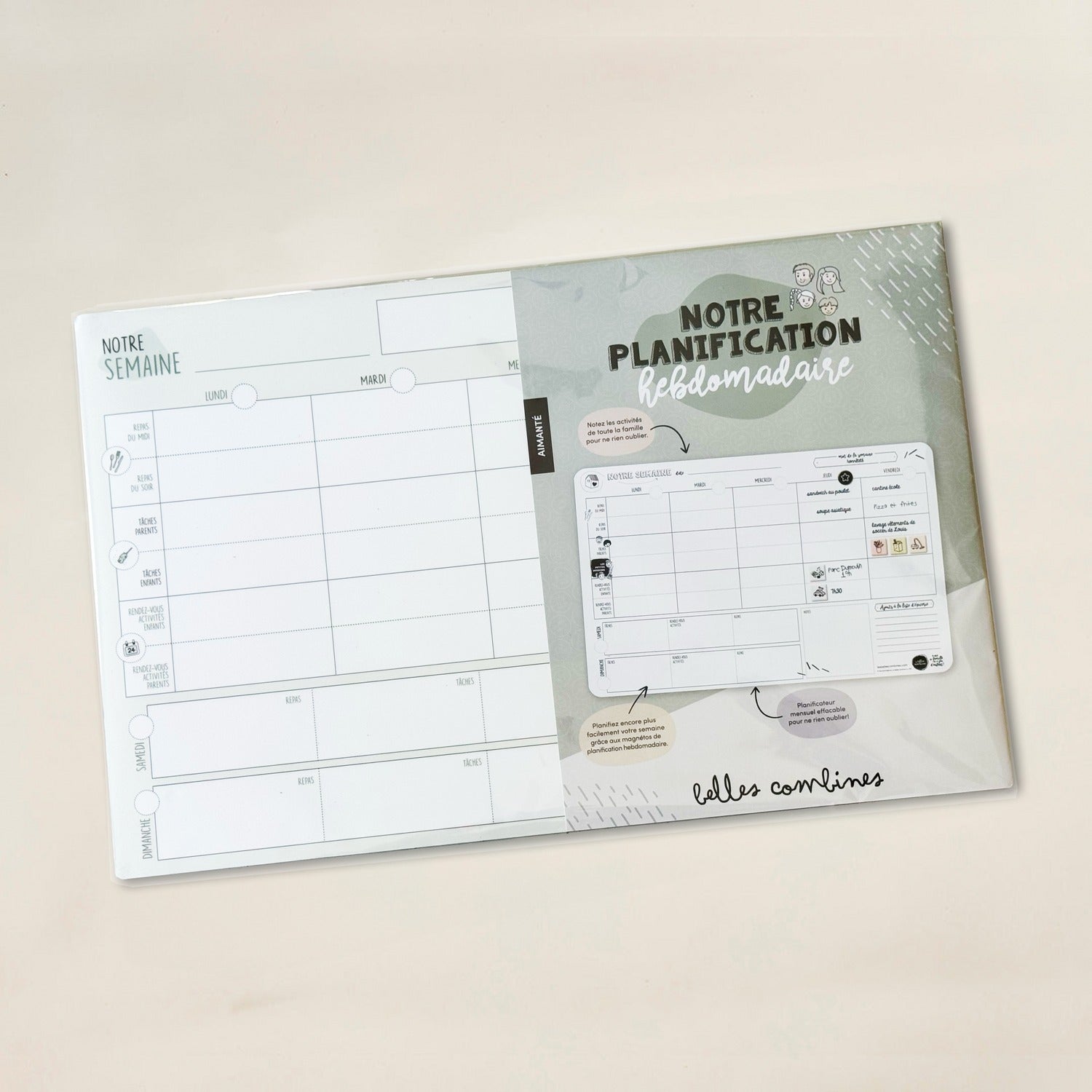 Planificateur familial - hebdomadaire avec crayons effaçable à sec
