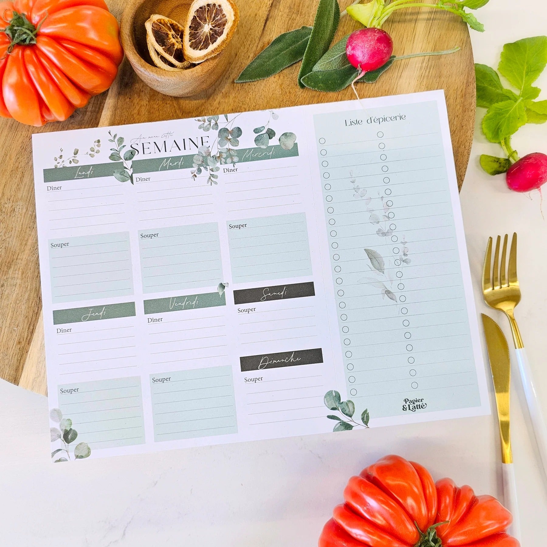Planificateur de repas - Vert menthe et eucalyptus