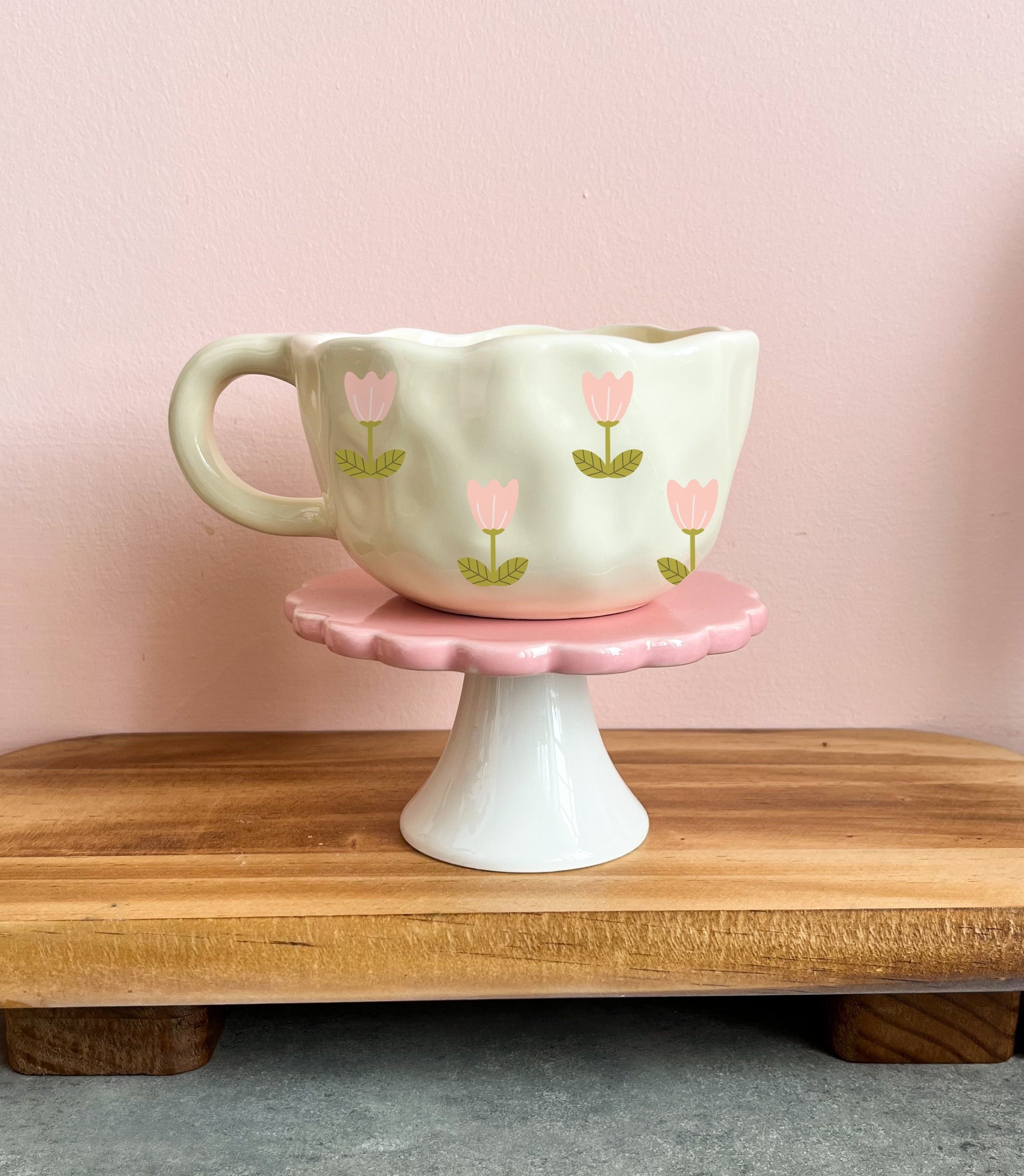 Tasse en céramique crème 12oz - Tulipes