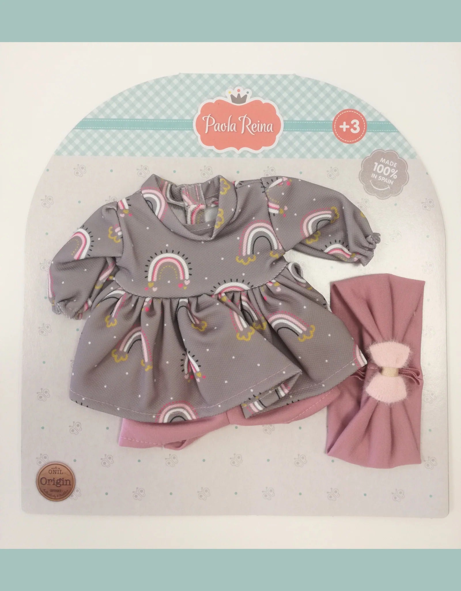 Vêtements pour poupée - Robe arc-en-ciel et bandeau