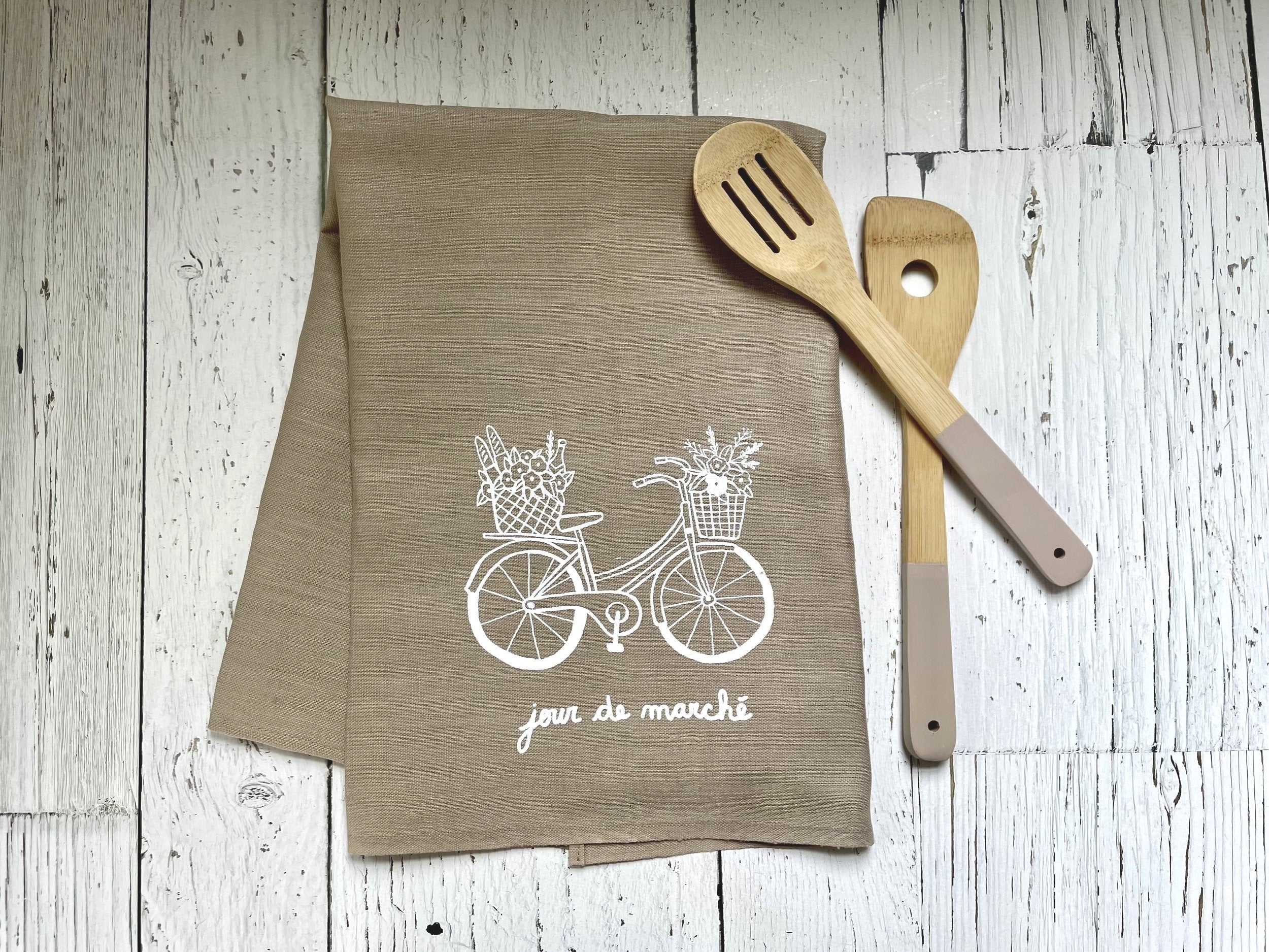 Linge à vaisselle en lin - Jour de marché à vélo