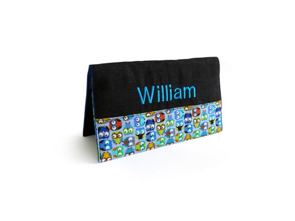 Protège carnet santé personnalisé gars Hiboux bleu