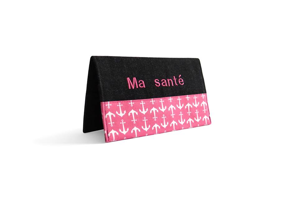 Protège carnet santé personnalisé fille Ancre rose