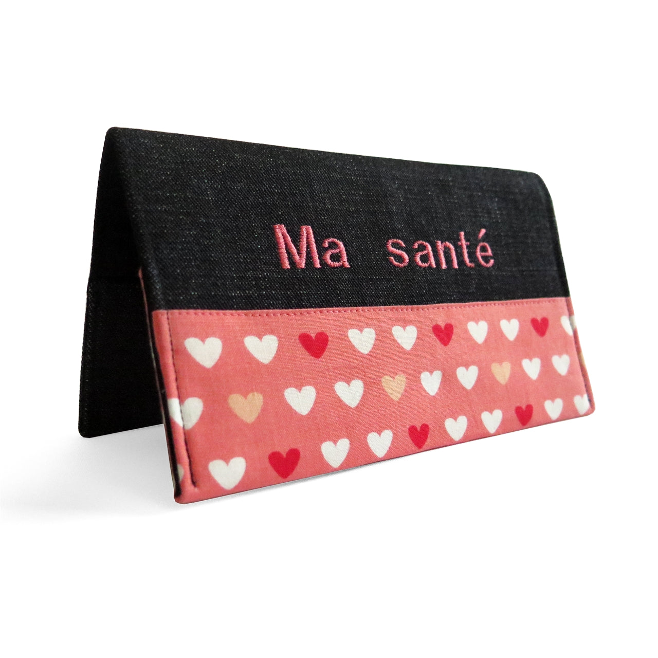 Protège carnet santé personnalisé fille Coeur corail