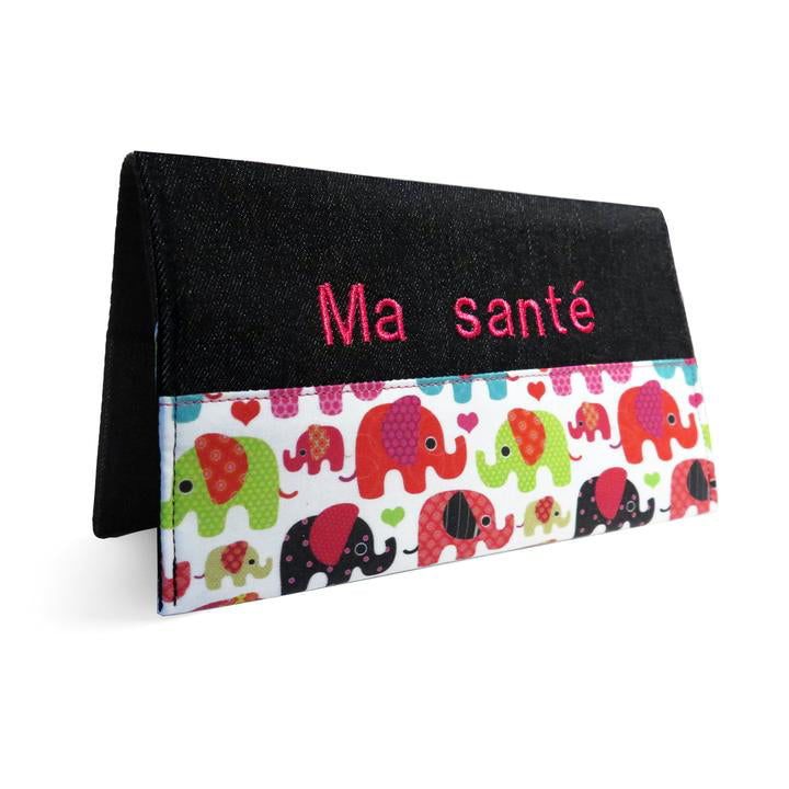 Protège carnet santé personnalisé fille Eléphant rose