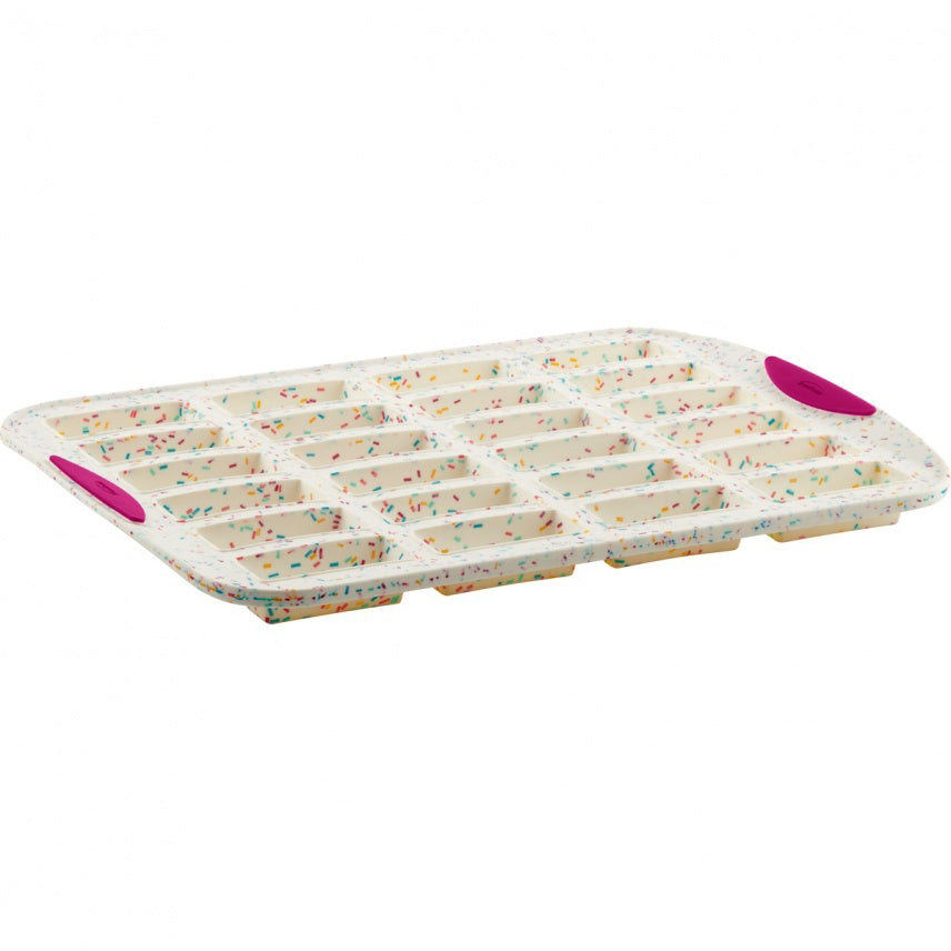 MOULE À 24 FINANCIERS STRUCTURE SILICONE™ CONFETTI BLANC