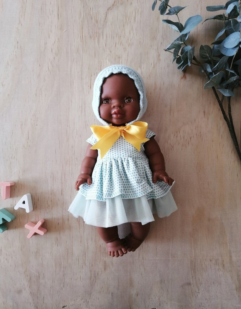 Robe turquoise, bonnet en tricot et boucle DE RETOUR EN STOCK DÉBUT DÉCEMBRE