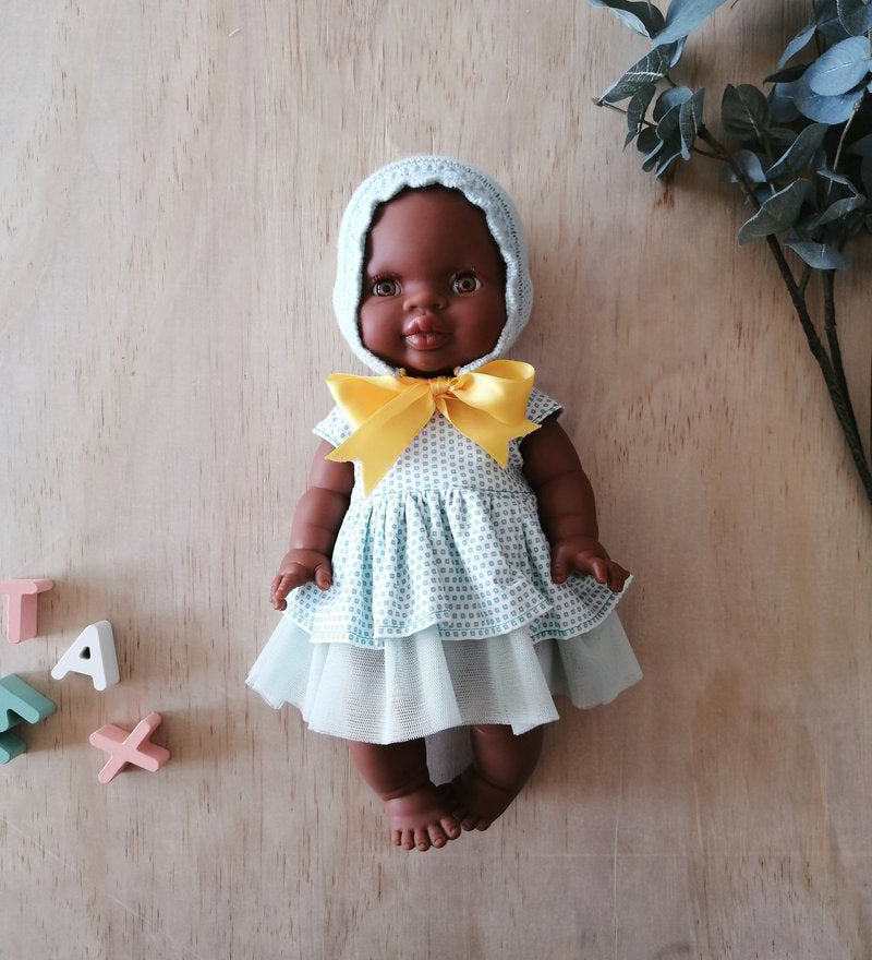 Robe turquoise, bonnet en tricot et boucle DE RETOUR EN STOCK DÉBUT DÉCEMBRE