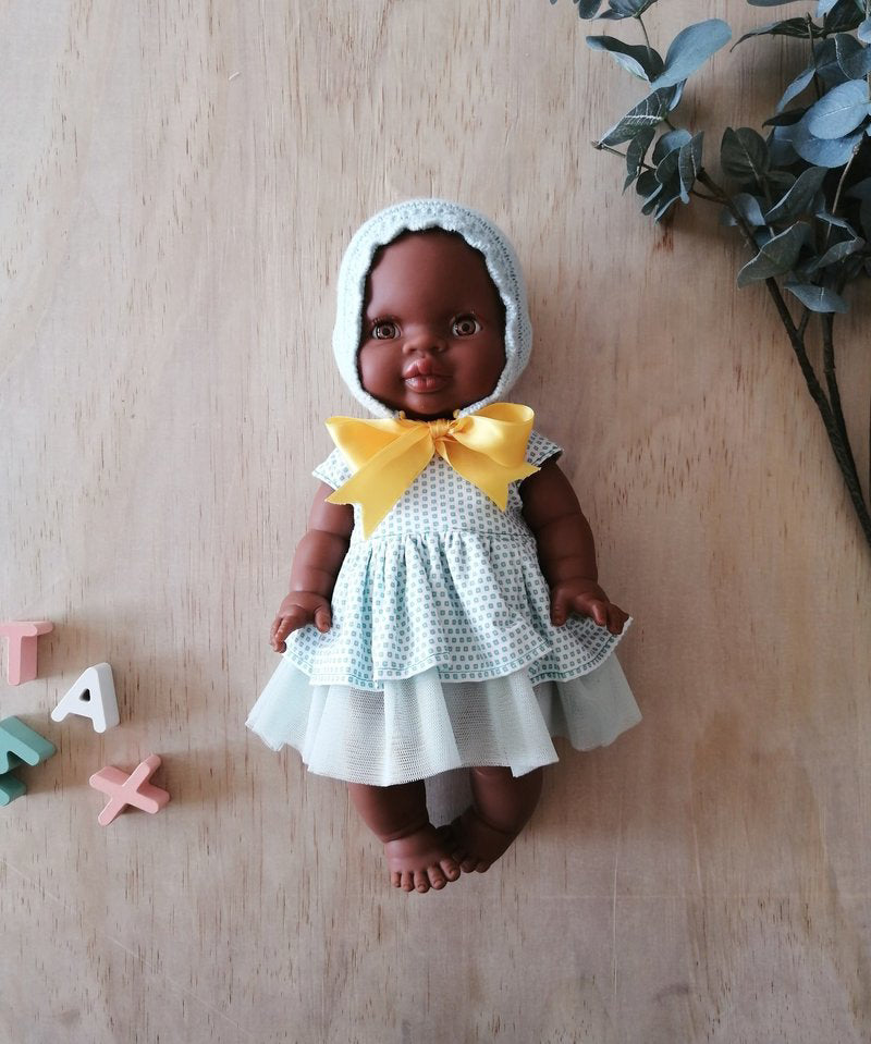 Robe turquoise, bonnet en tricot et boucle DE RETOUR EN STOCK DÉBUT DÉCEMBRE