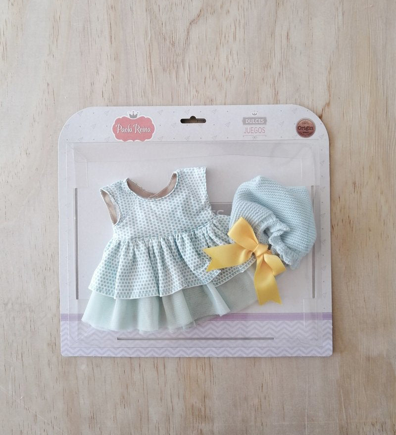 Robe turquoise, bonnet en tricot et boucle DE RETOUR EN STOCK DÉBUT DÉCEMBRE