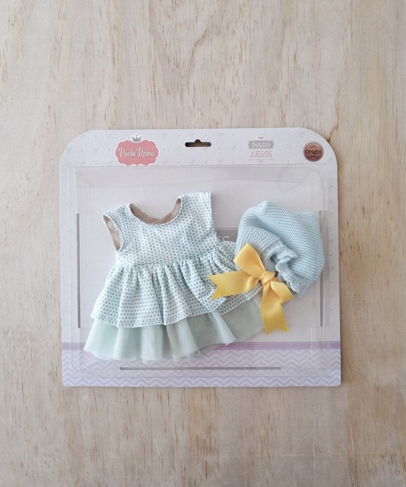 Robe turquoise, bonnet en tricot et boucle DE RETOUR EN STOCK DÉBUT DÉCEMBRE