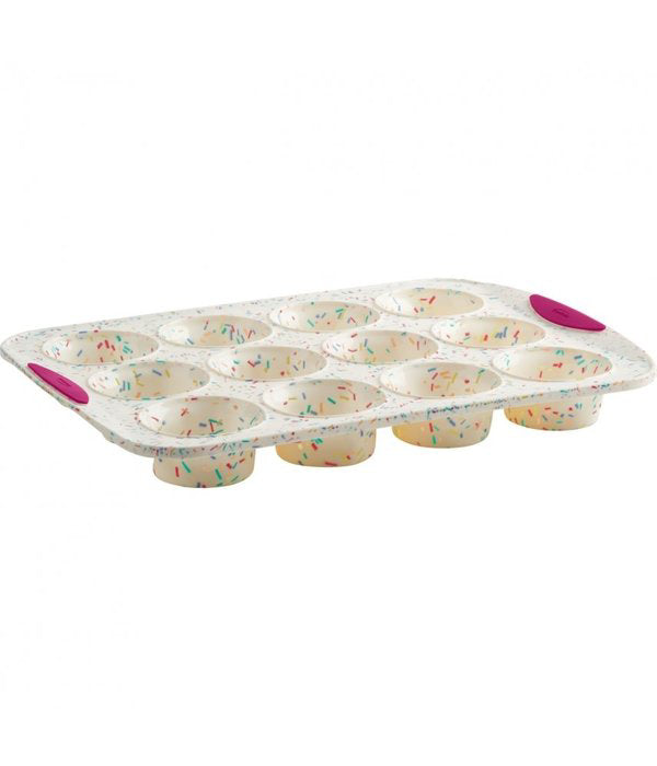 )MOULE À 12 MUFFINS STRUCTURE SILICONE™ CONFETTI BLANC