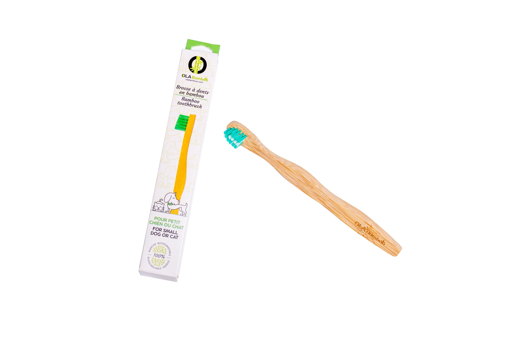 Brosse à dents en bambou pour petit chien/chat ou gros chien