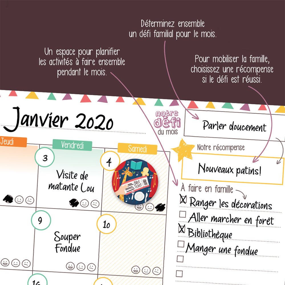 Calendrier mensuel familial Notre mois ensemble – vertical ou horizontal