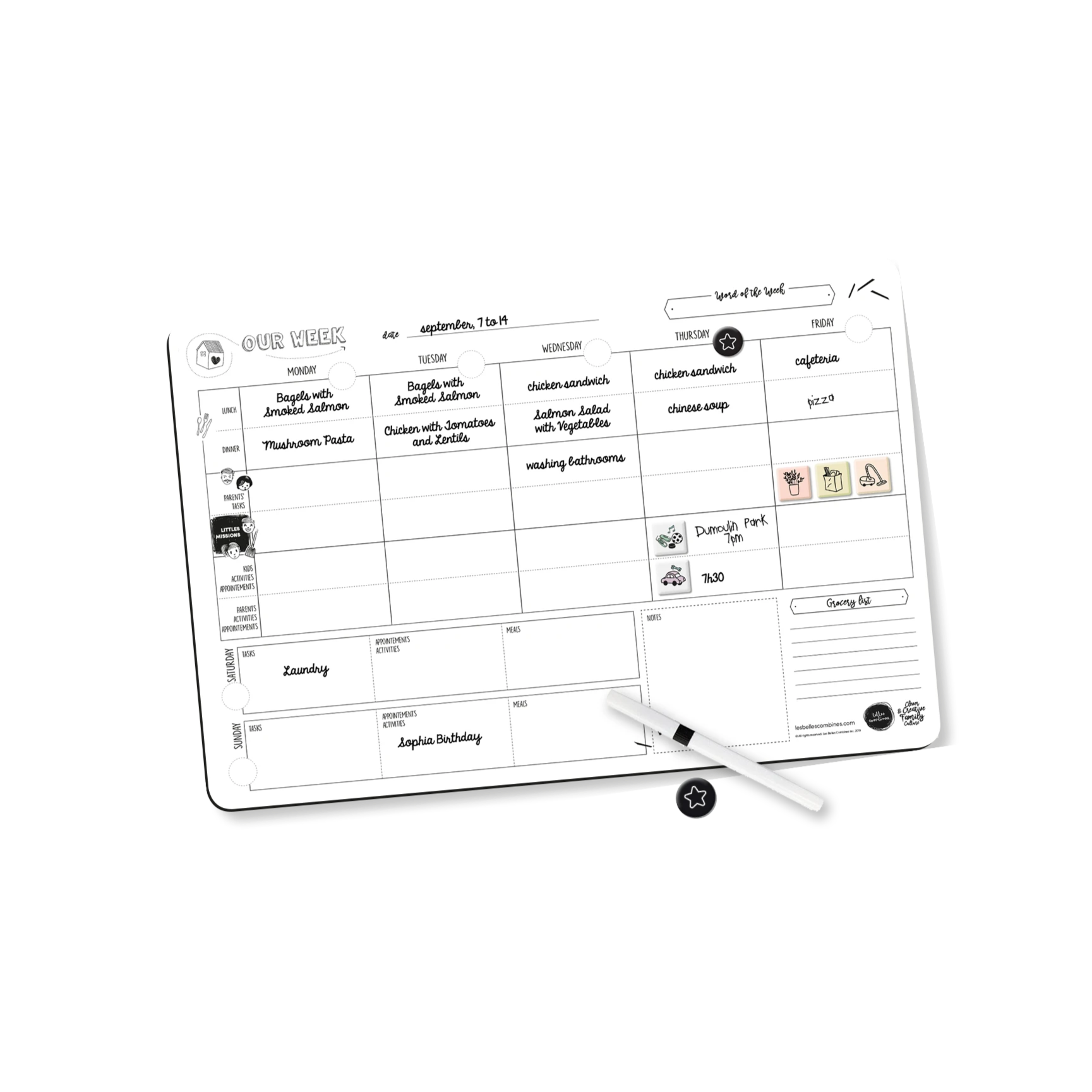Planificateur familial hebdomadaire - AIMANTÉ