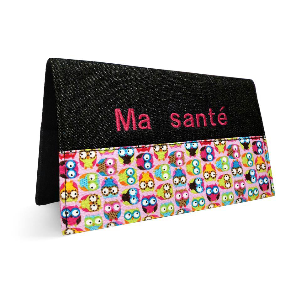 Protège carnet santé personnalisé fille hiboux rose
