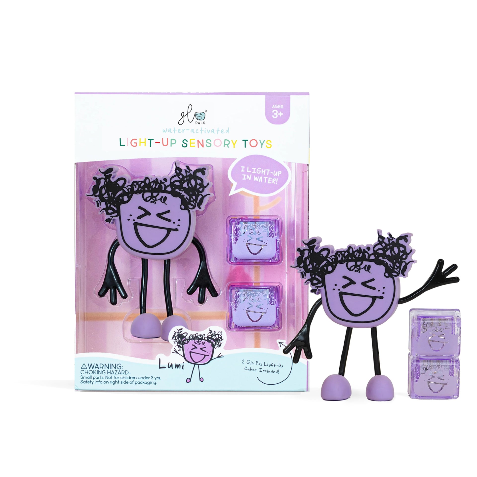Glo Pals - Personnage avec 2 Cubes Lumineux Activés par l'Eau